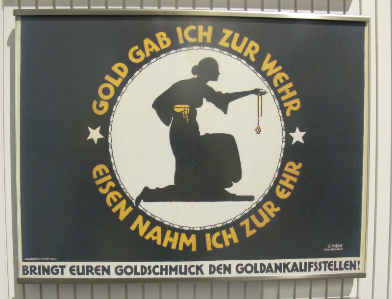 Modern anmutendes Plakat: "Gold gab ich zur Wehr, Eisen nahm ich zur Ehr"