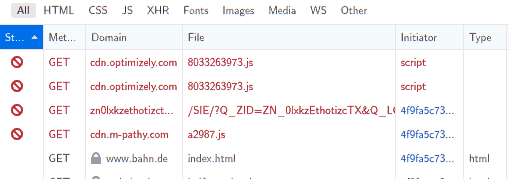 Screenshot: Blockiertes Javascript auf bahn.de