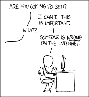 Comic: jemand versucht, an einem Computer Irrtümer "on the internet" zu korrigieren