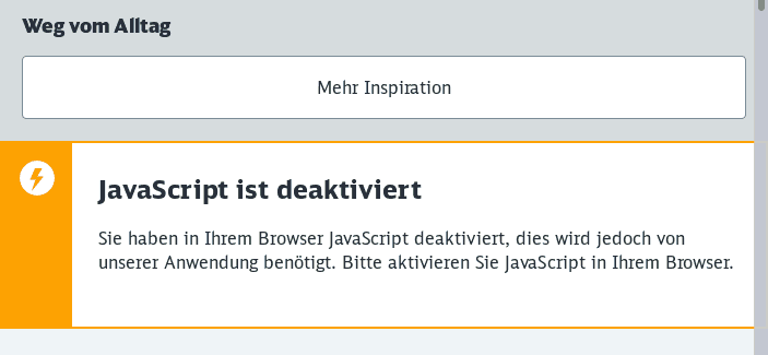 Screenshot: „Sie haben in Ihrem Browser JavaScript deaktiviert, dies wird jedoch von unserer Anwendung benötigt.“