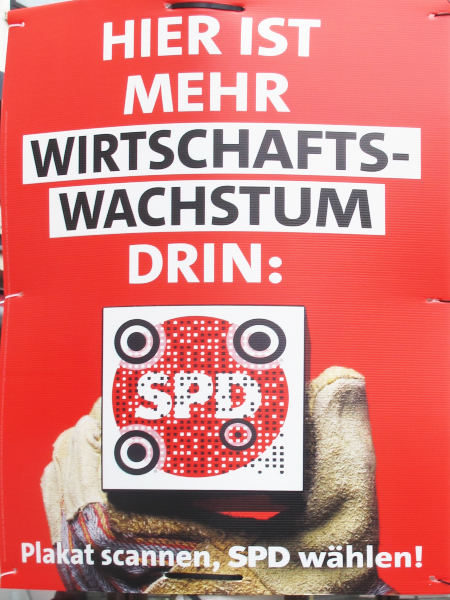 Wahlplakat "Hier ist mehr Wirtschaftswachstum drin" auf rotem Grund